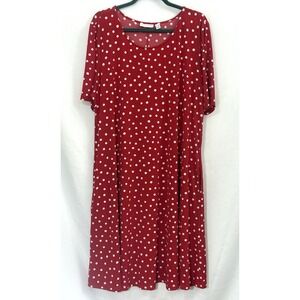 Susan Graver Red Polka Dot Liquid Knit Shift Dress Womens Plus Size 2X Stretch